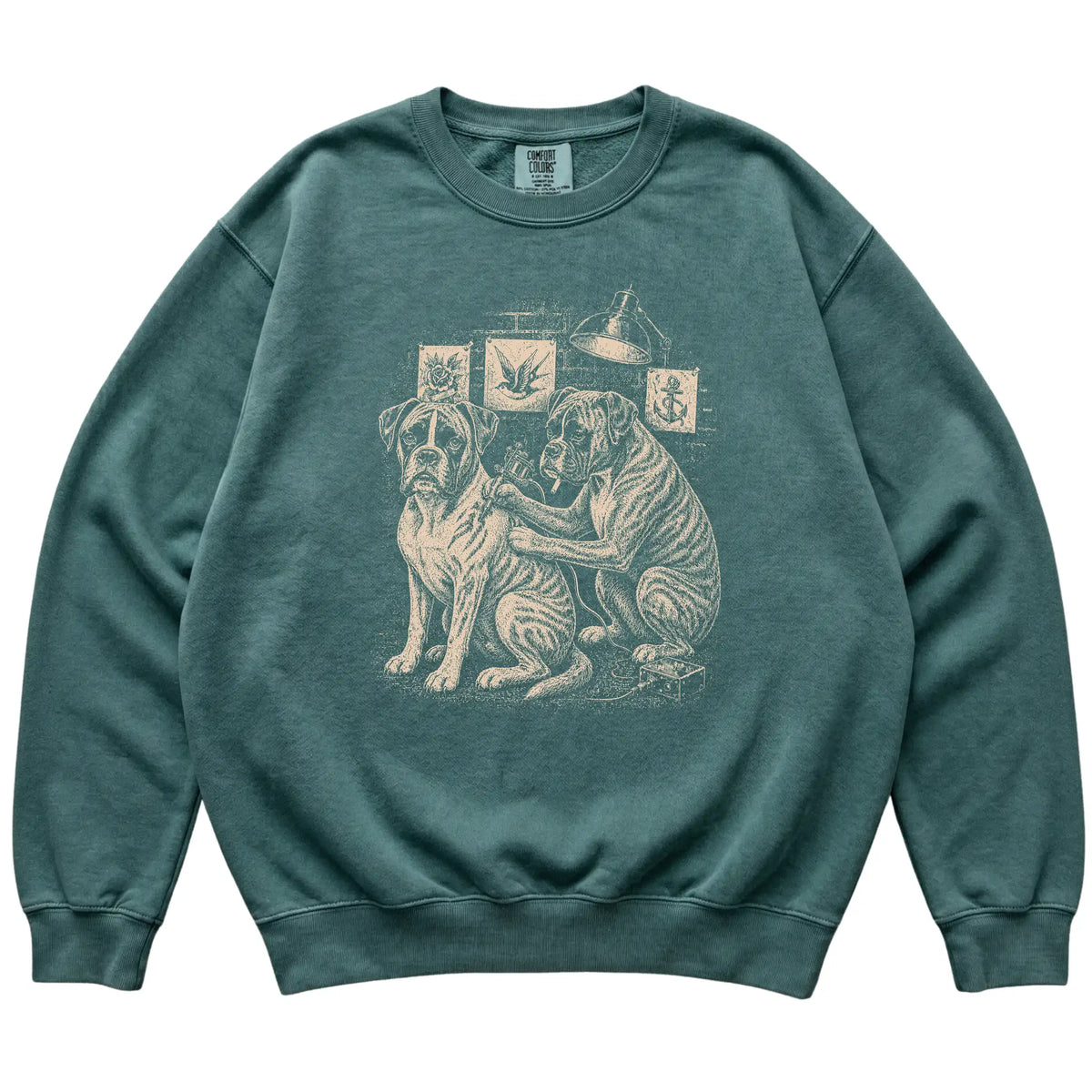 Blue Spruce Boxer Dog Tattoo Artist shirt laid flat