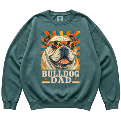 Retro Bulldog Dad design on a Blue Spruce Comfort Colors sweatshirt
