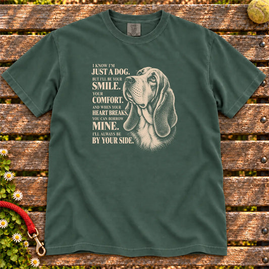Blue Spruce Comfort Colors® T-shirt featuring the Basset Hound By Your Side design.