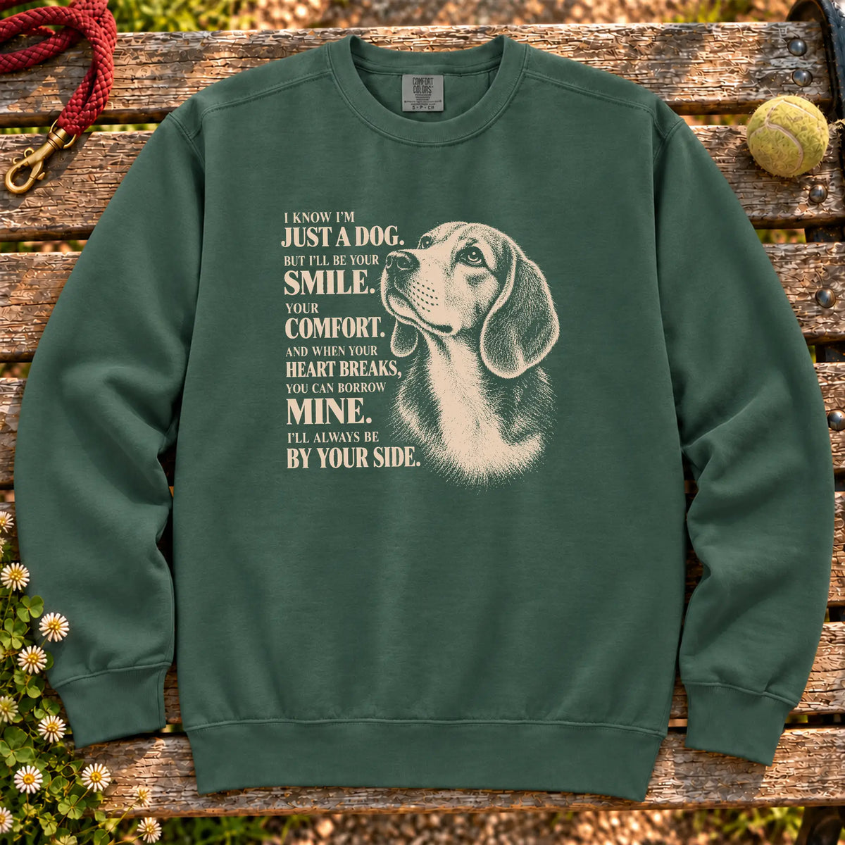 Blue Spruce Comfort Colors® sweatshirt featuring the Beagle By Your Side design.