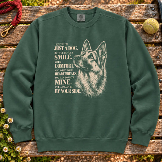 Blue Spruce Comfort Colors® sweatshirt featuring the German Shepherd By Your Side design.
