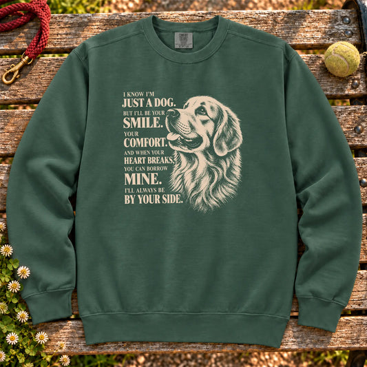 Blue Spruce Comfort Colors® sweatshirt featuring the Golden Retriever By Your Side design.