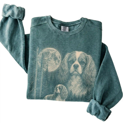 Blue Spruce Cavalier King Charles Spaniel Moonlit Forest Comfort Colors sweatshirt, folded view