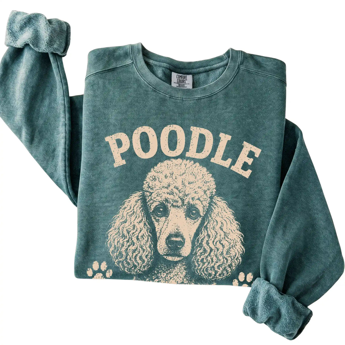 Blue Spruce Comfort Colors® sweatshirt featuring Classy, Clever & Slightly Dramatic - Poodle, folded presentation