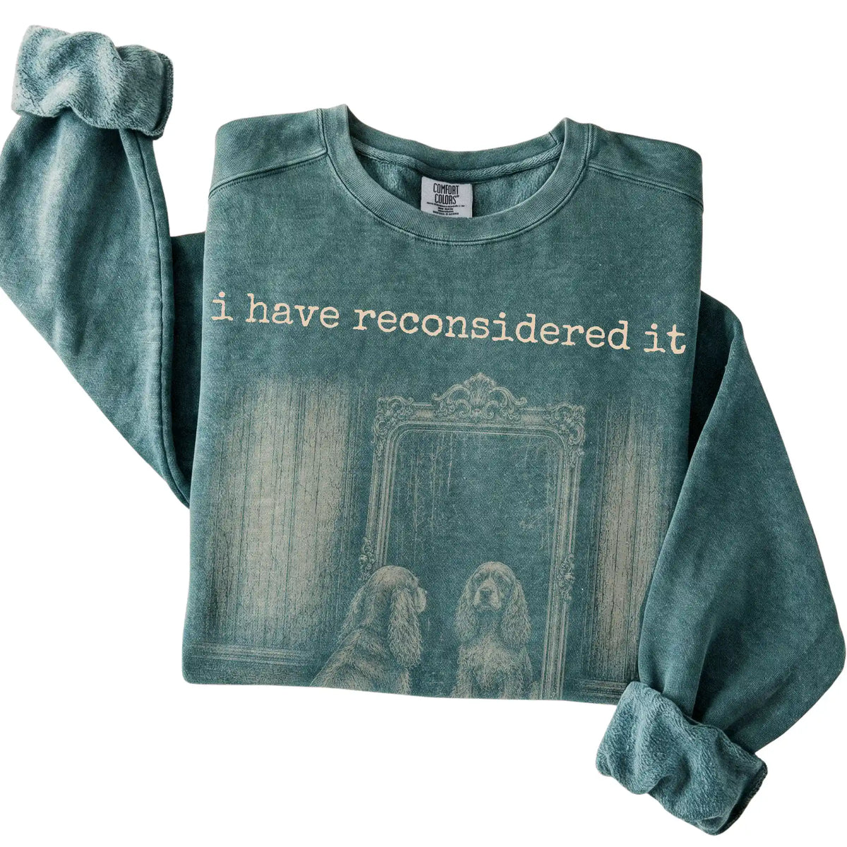 Blue Spruce Cocker Spaniel The Answer Is Still No Comfort Colors sweatshirt, folded view