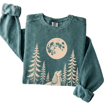 Cocker Spaniel Howling at the Moon Comfort Colors sweatshirt in Blue Spruce