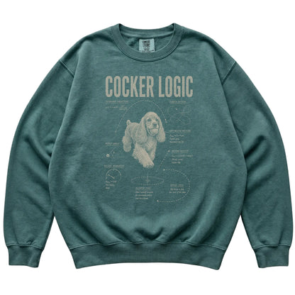 Blue Spruce Cocker Spaniel Logic T-Shirt laid flat