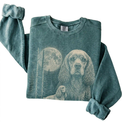 Blue Spruce Cocker Spaniel Moonlit Forest Comfort Colors sweatshirt, folded view