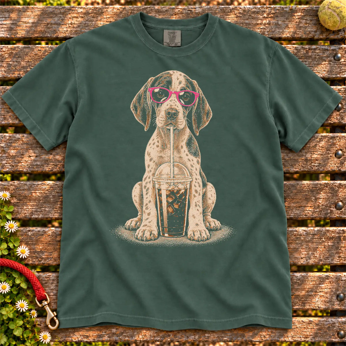 Blue Spruce Comfort Colors® T-shirt featuring the Pointer Cold Coffee design.