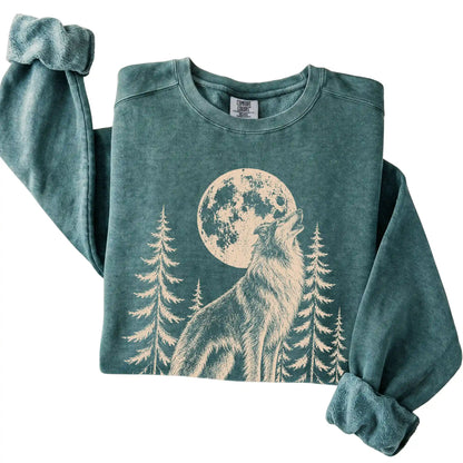 Collie Howling at the Moon Comfort Colors sweatshirt in Blue Spruce