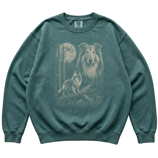 Blue Spruce Collie Moonlit Forest Comfort Colors sweatshirt, flat view