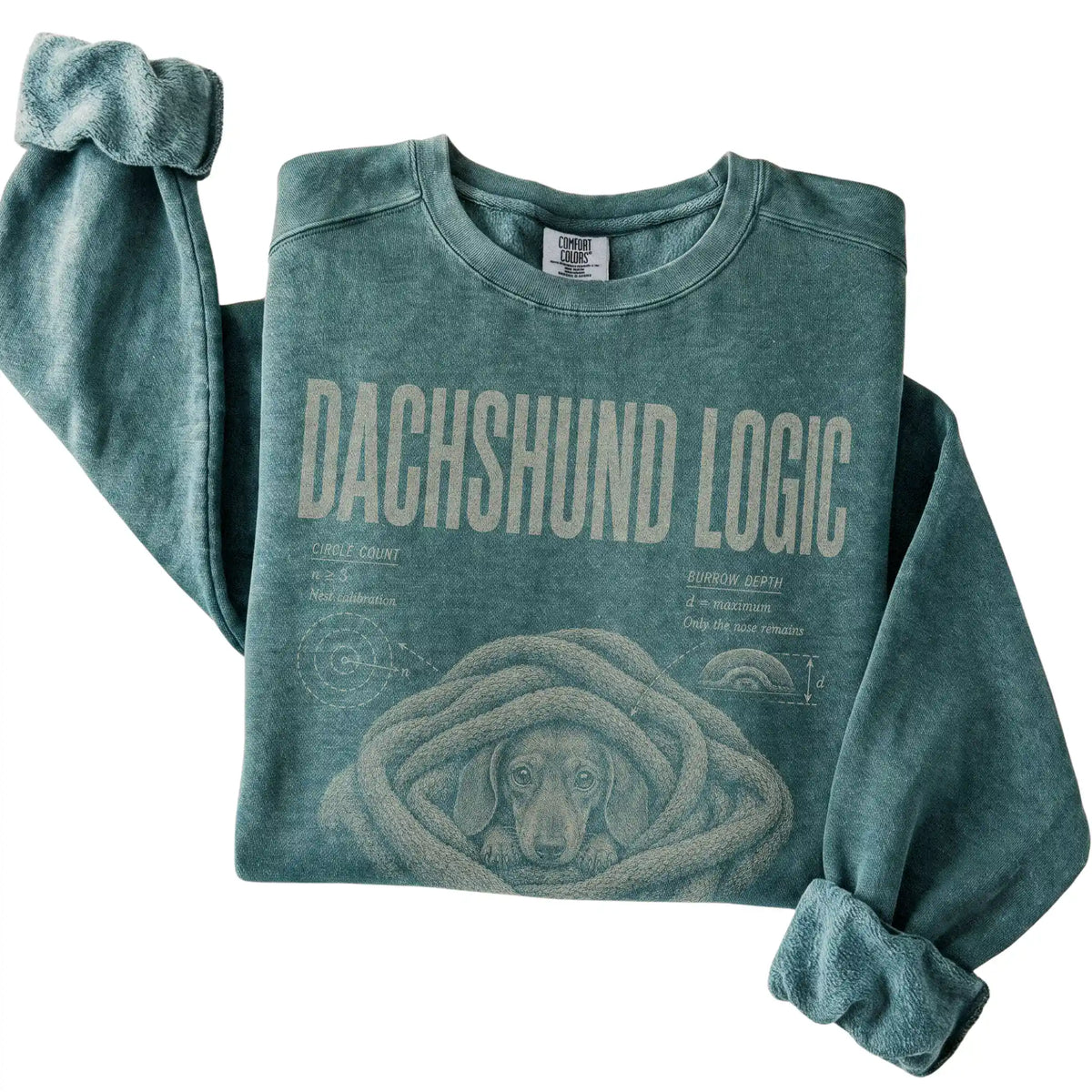 Blue Spruce Dachshund Logic T-Shirt folded detail