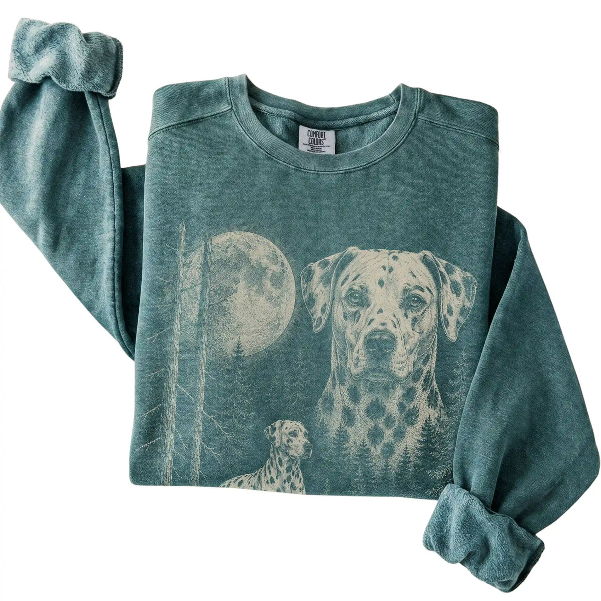 Blue Spruce Dalmatian Moonlit Forest Comfort Colors sweatshirt, folded view