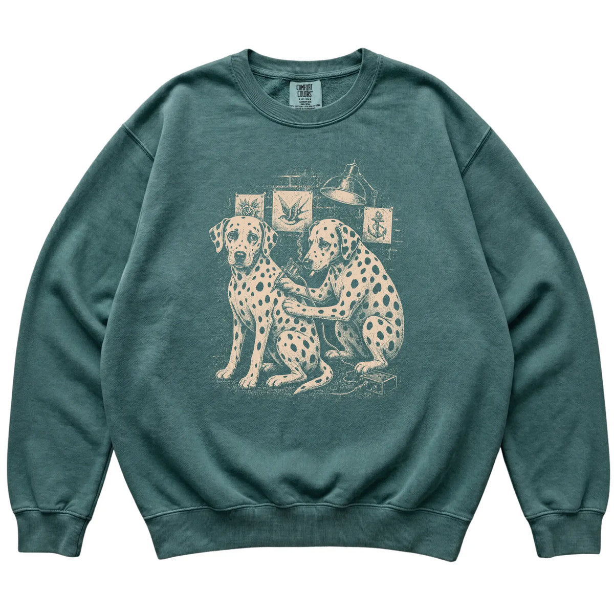 Blue Spruce Dalmatian Dog Tattoo Artist shirt laid flat