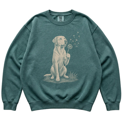 Blue Spruce Comfort Colors® sweatshirt featuring Dandelion American Bulldog, laid-flat presentation