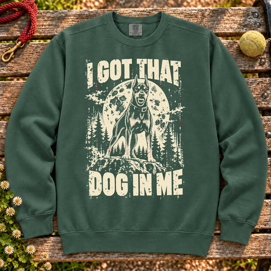 Blue Spruce Doberman I Got That Dog in Me sweatshirt, full garment view