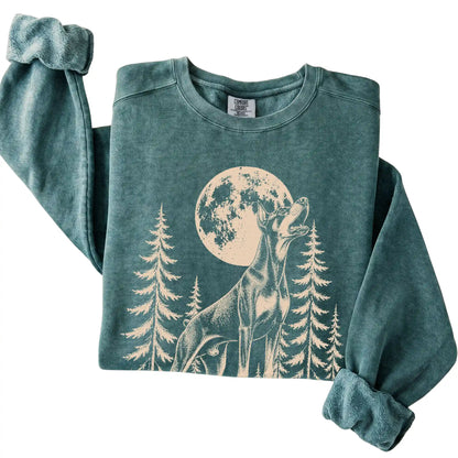 Doberman Howling at the Moon Comfort Colors sweatshirt in Blue Spruce