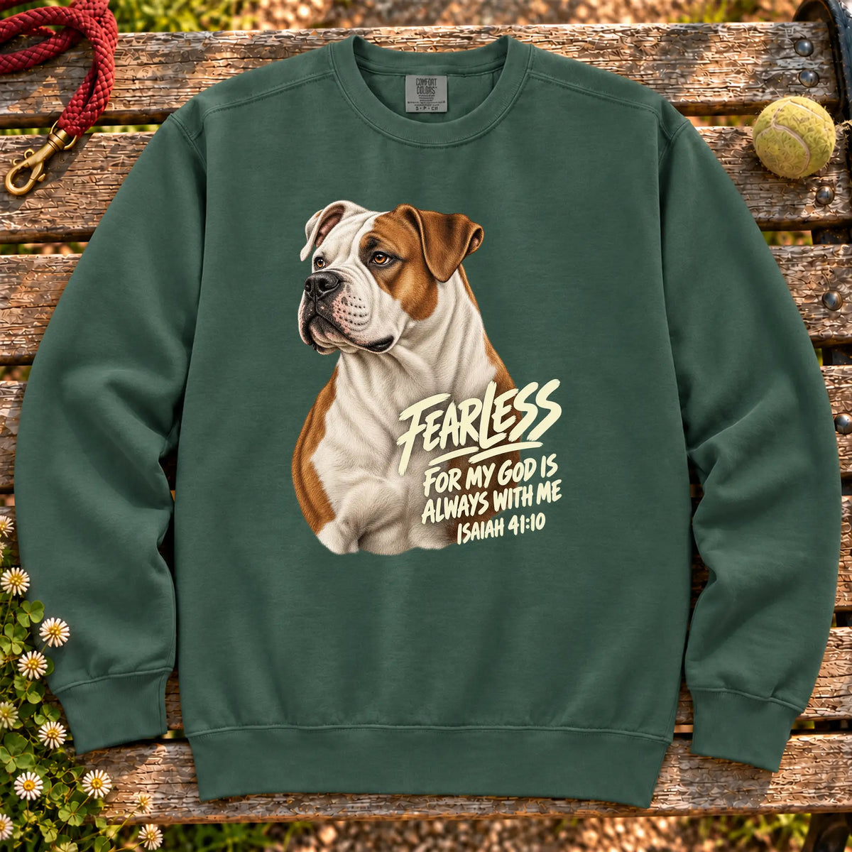 Blue Spruce Fearless American Bulldog sweatshirt with Isaiah 41:10