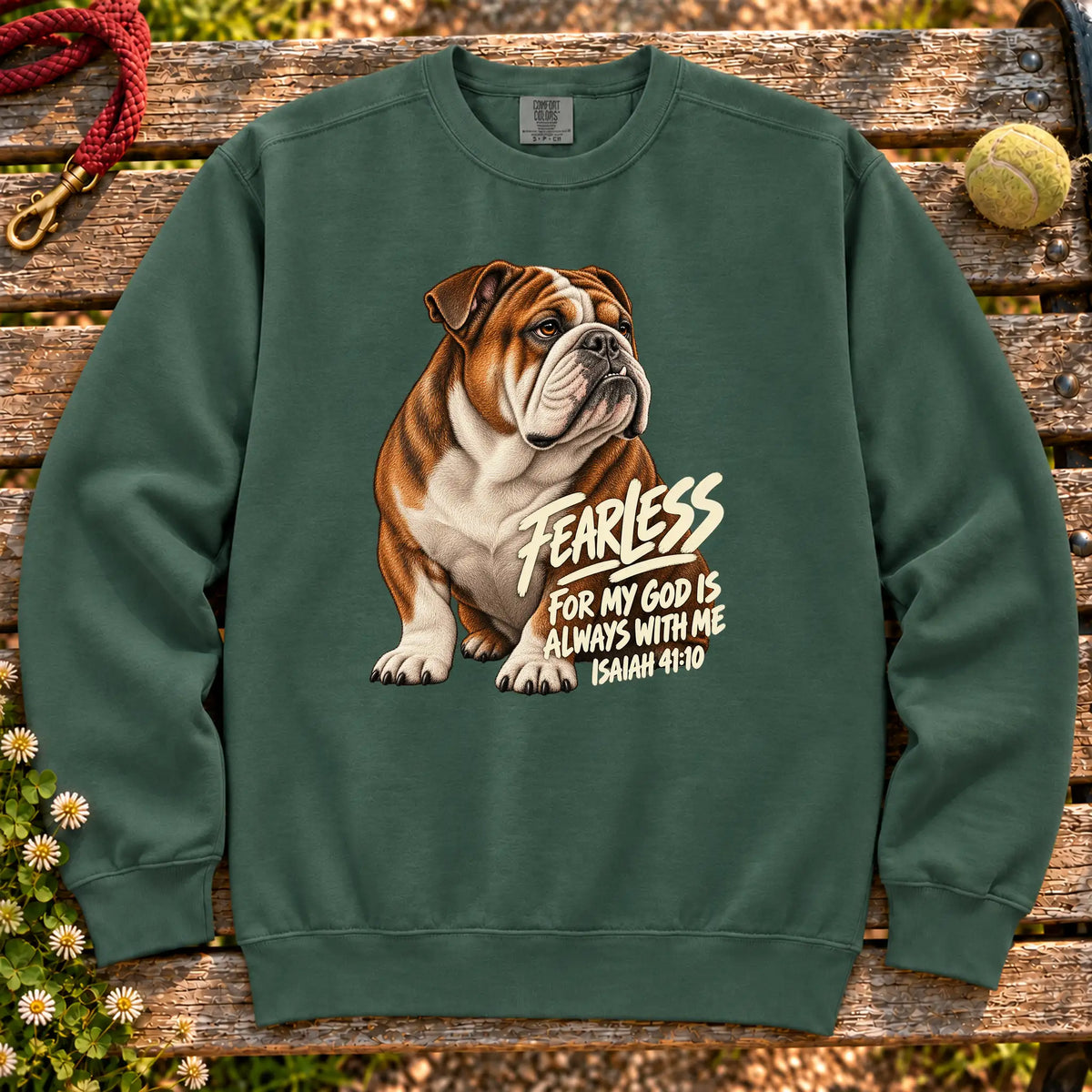 Blue Spruce Fearless Bulldog sweatshirt with Isaiah 41:10