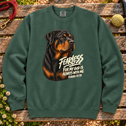 Blue Spruce Fearless Rottweiler sweatshirt with Isaiah 41:10