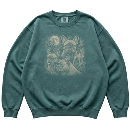 French Bulldog 90s Moon Sweatshirt in Blue Spruce — flat lay