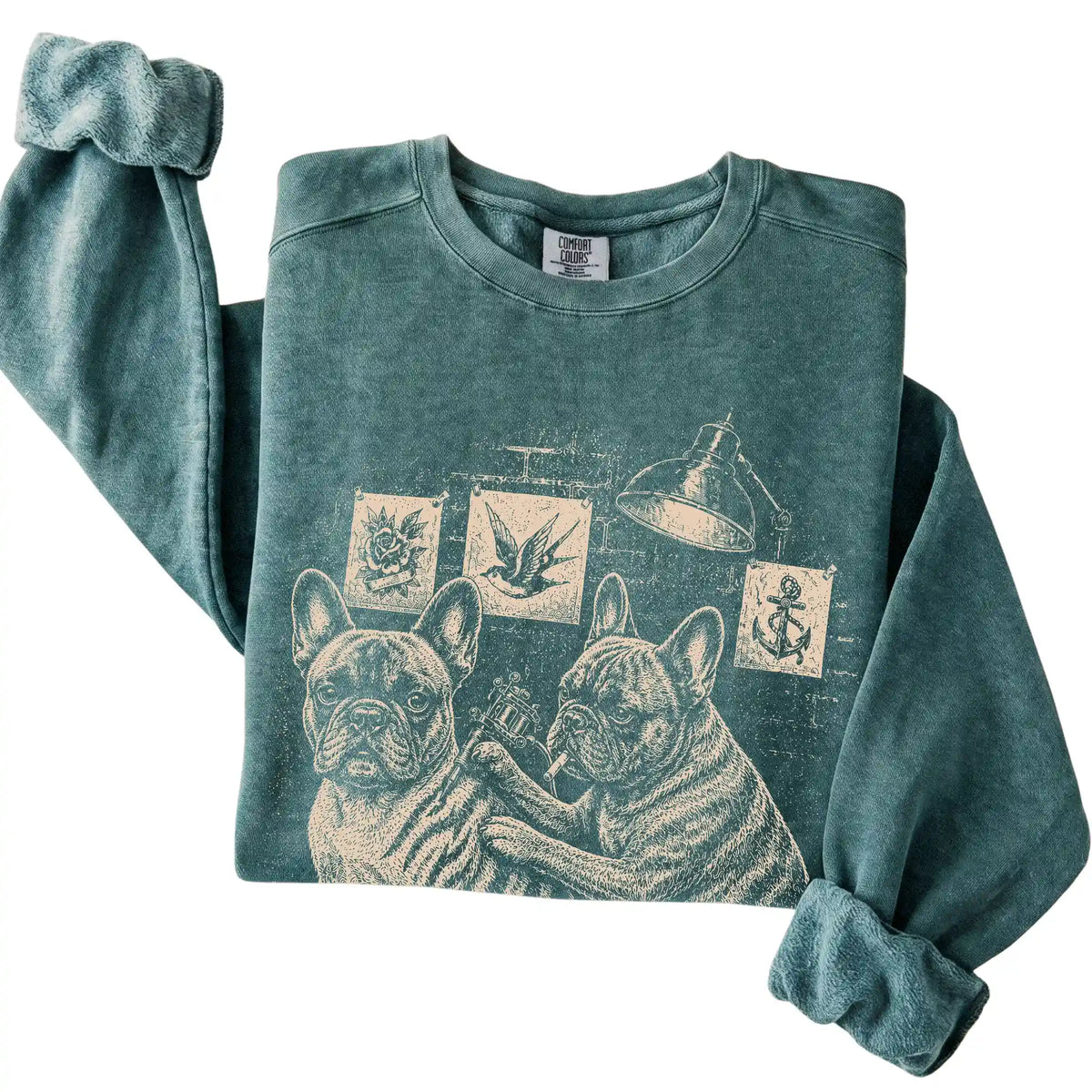 Blue Spruce French Bulldog Dog Tattoo Artist folded detail view