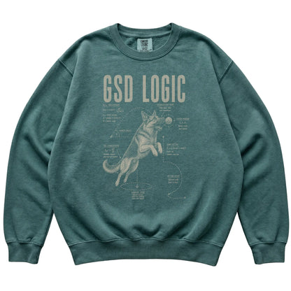 Blue Spruce German Shepherd Ball Logic T-Shirt laid flat