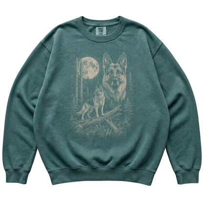 Blue Spruce German Shepherd Moonlit Forest Comfort Colors sweatshirt, flat view