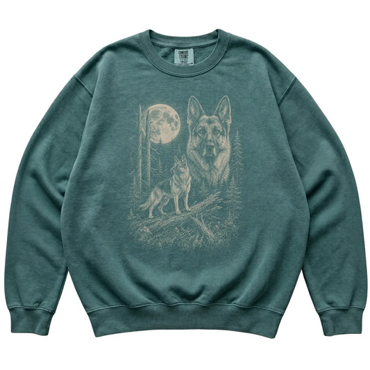 Blue Spruce German Shepherd Moonlit Forest Comfort Colors sweatshirt, flat view