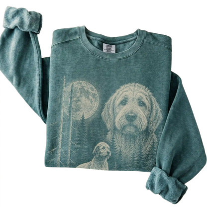 Blue Spruce Goldendoodle Moonlit Forest Comfort Colors sweatshirt, folded view