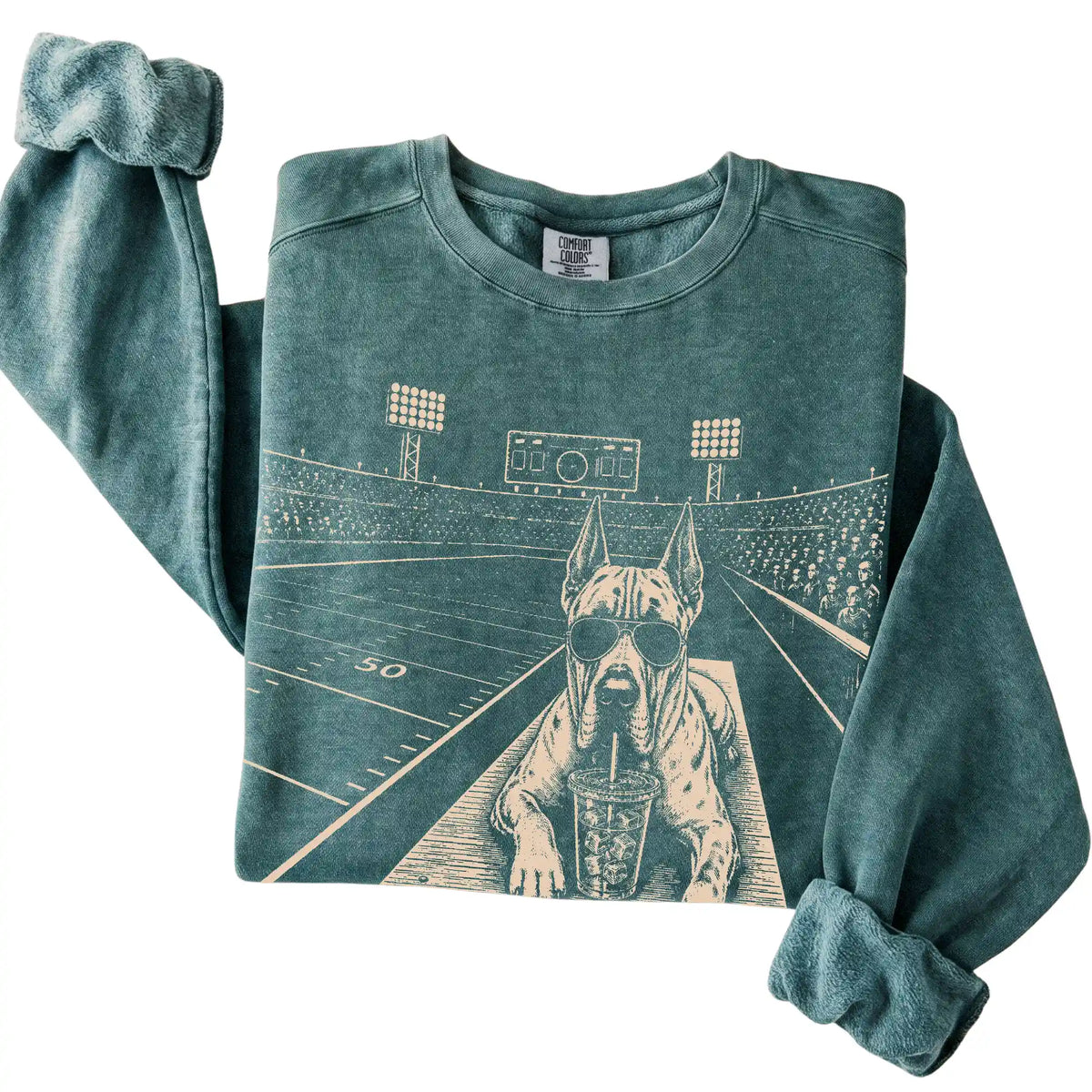 Folded Blue Spruce Great Dane Football Tailgate sweatshirt