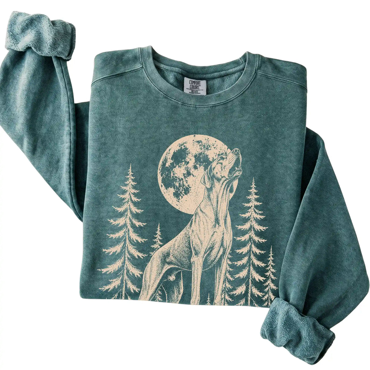 Great Dane Howling at the Moon Comfort Colors sweatshirt in Blue Spruce