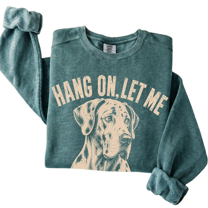 Blue Spruce Comfort Colors sweatshirt featuring Great Dane Iced Coffee Overthink, folded presentation