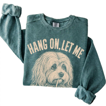 Blue Spruce Comfort Colors sweatshirt featuring Havanese Iced Coffee Overthink, folded presentation