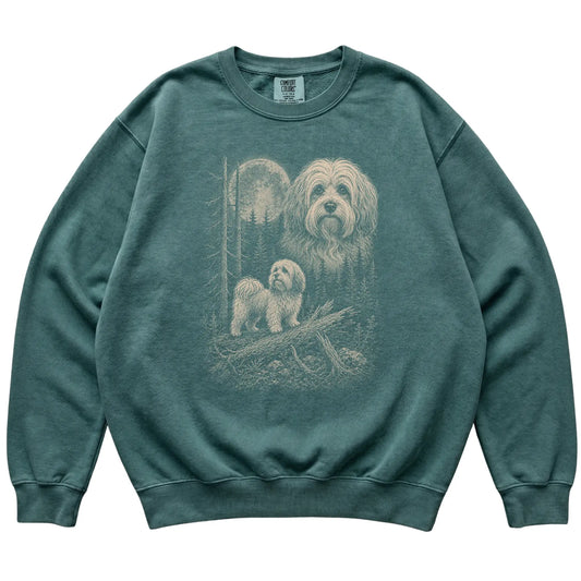Blue Spruce Havanese Moonlit Forest Comfort Colors sweatshirt, flat view
