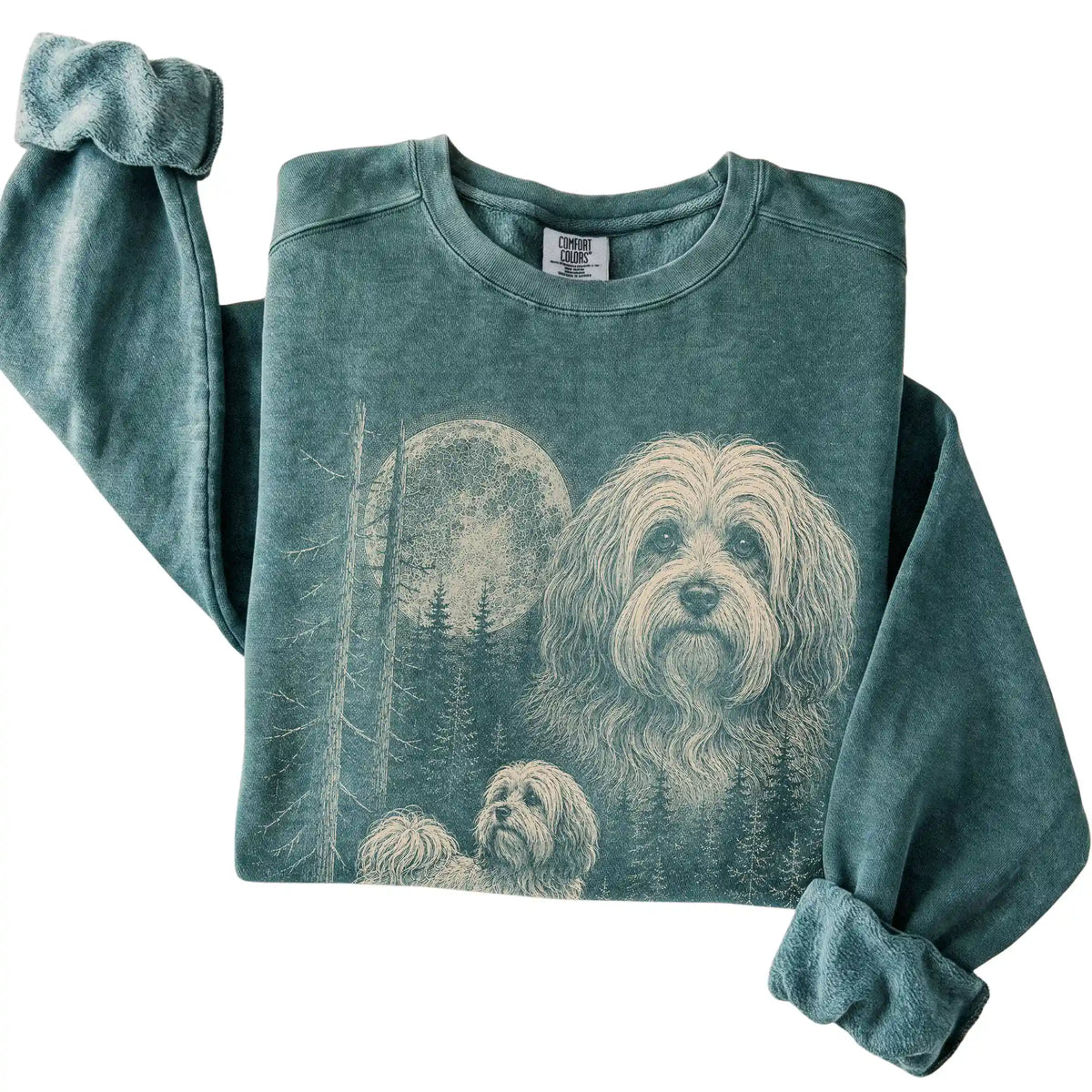 Blue Spruce Havanese Moonlit Forest Comfort Colors sweatshirt, folded view