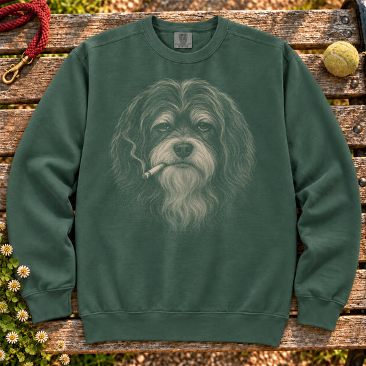 Havanese smoking design on a Blue Spruce sweatshirt