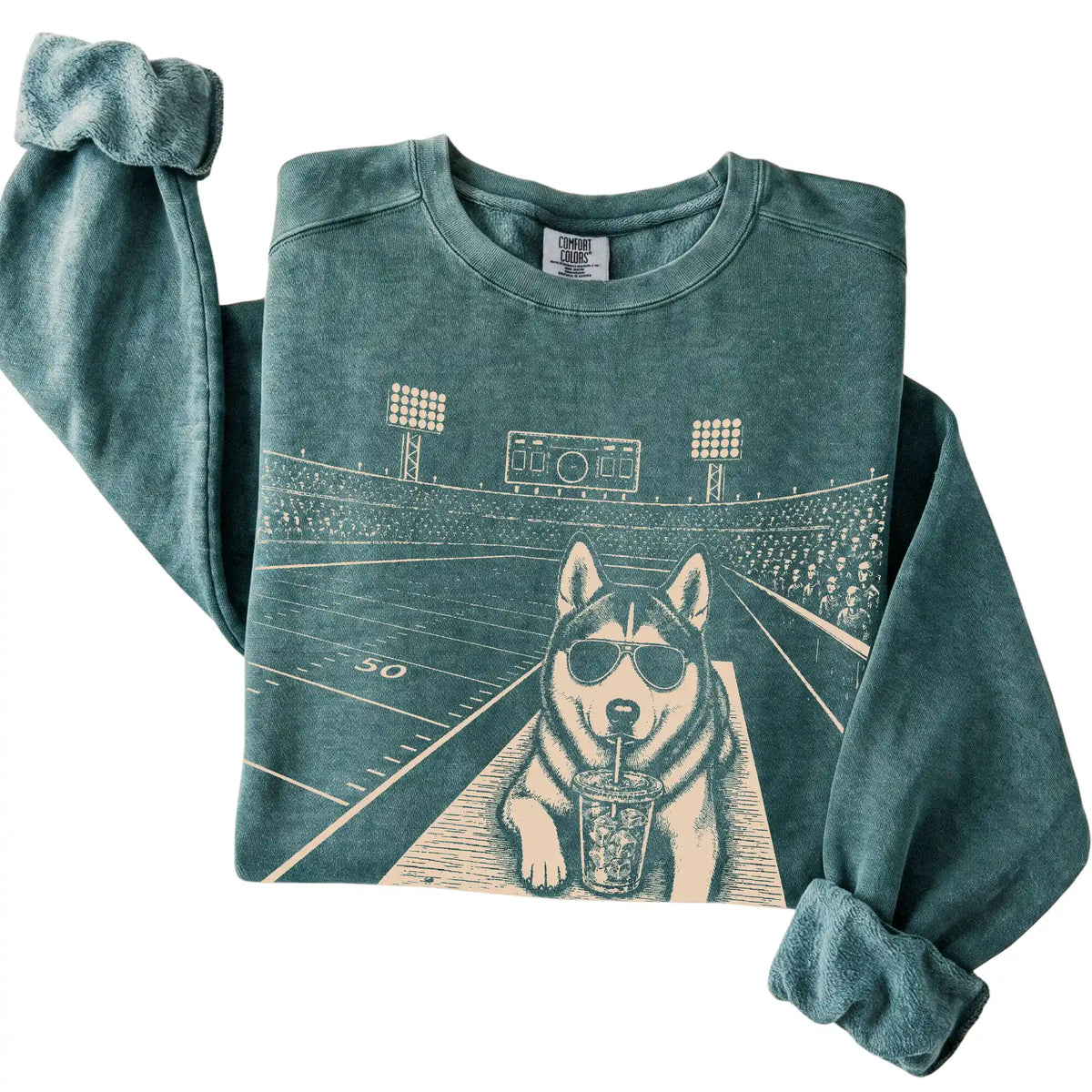 Folded Blue Spruce Husky Football Tailgate sweatshirt
