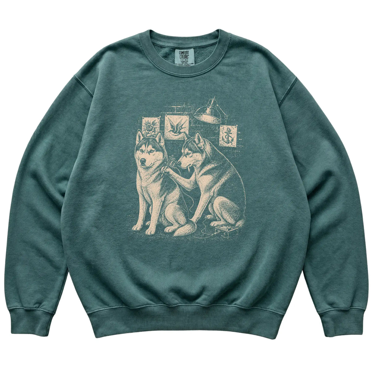 Blue Spruce Husky Dog Tattoo Artist shirt laid flat