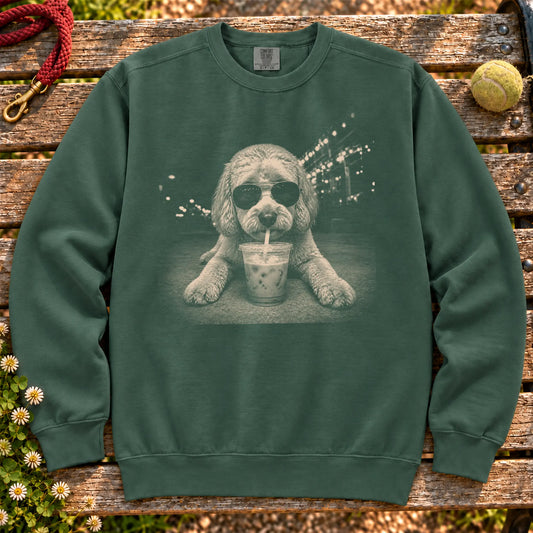 Labradoodle Iced Coffee sweatshirt in Blue Spruce