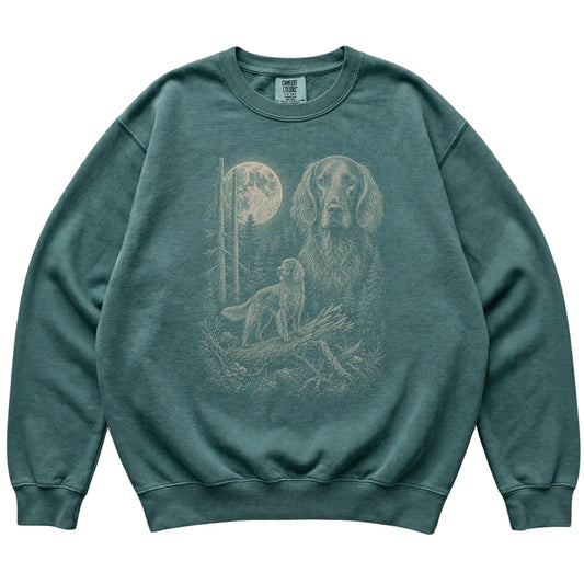 Blue Spruce Irish Setter Moonlit Forest Comfort Colors sweatshirt, flat view