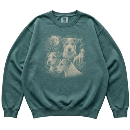 Jack Russell 90s Moon Sweatshirt in Blue Spruce — flat lay