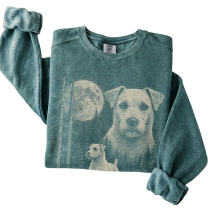Blue Spruce Jack Russell Moonlit Forest Comfort Colors sweatshirt, folded view