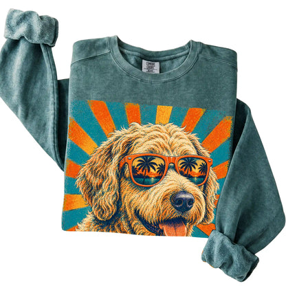 Folded Blue Spruce Comfort Colors sweatshirt with a Retro Labradoodle Dad design