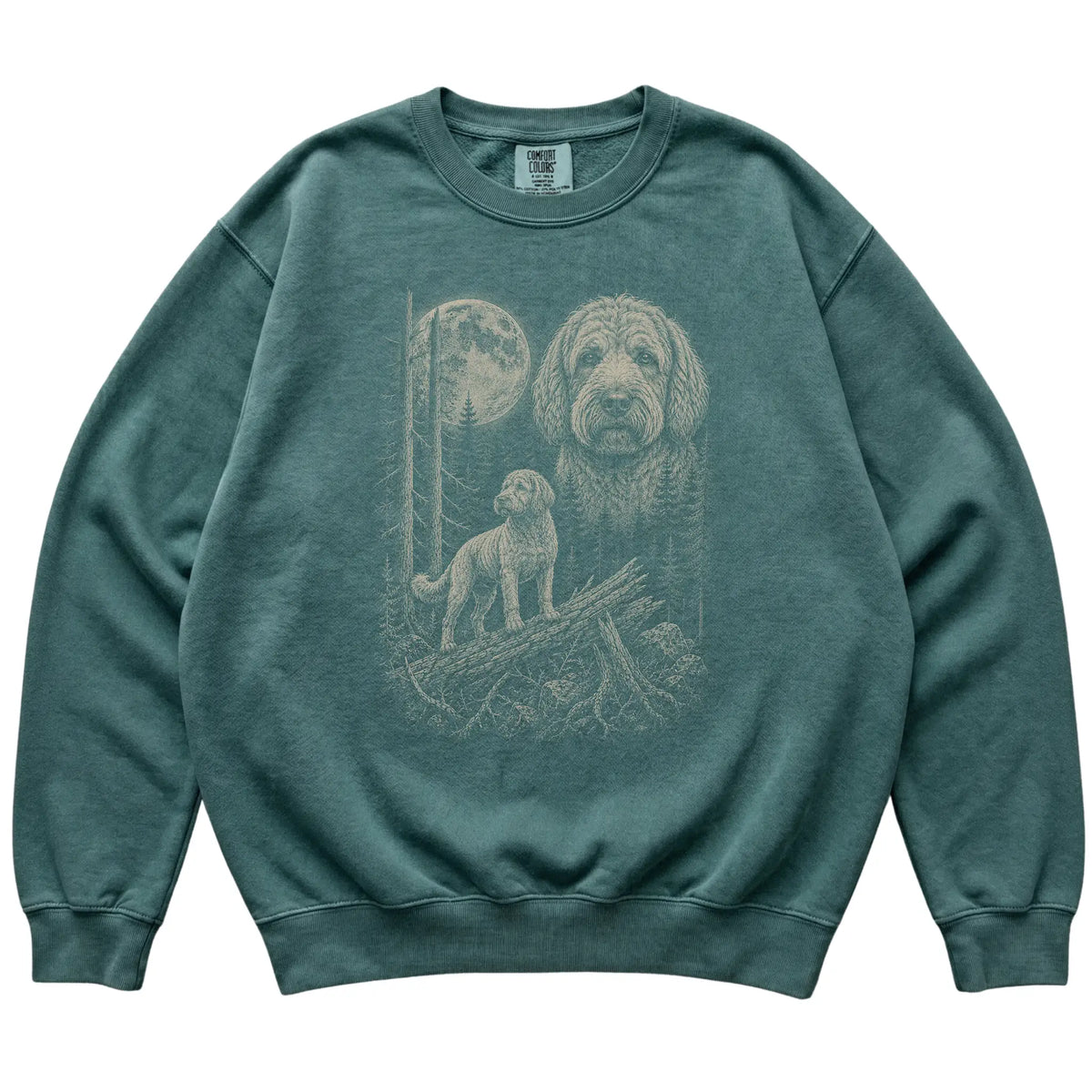 Blue Spruce Labradoodle Moonlit Forest Comfort Colors sweatshirt, flat view