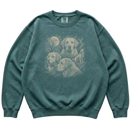 Labrador Retriever 90s Moon Sweatshirt in Blue Spruce — flat lay