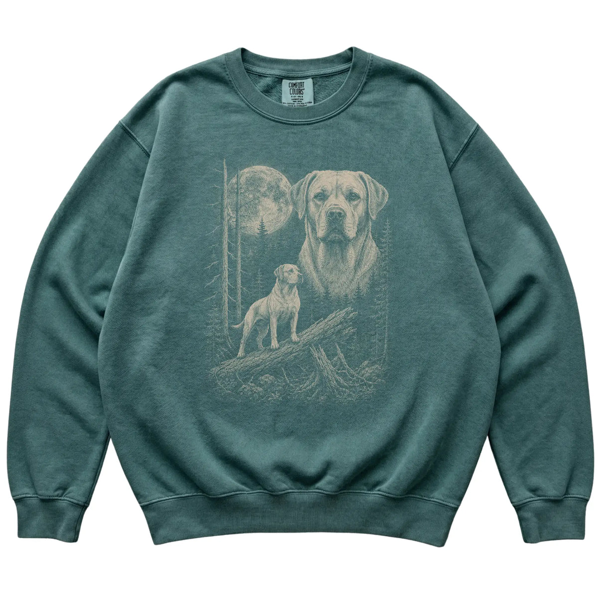 Blue Spruce Labrador Retriever Moonlit Forest Comfort Colors sweatshirt, flat view
