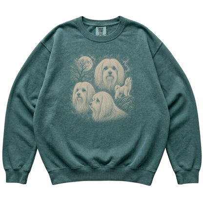Maltese 90s Moon Sweatshirt in Blue Spruce — flat lay