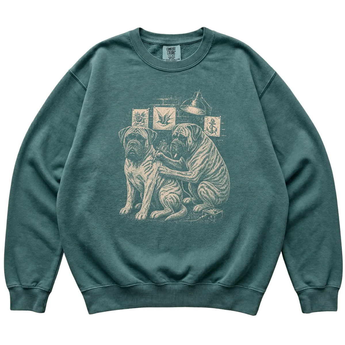 Blue Spruce Mastiff Dog Tattoo Artist shirt laid flat