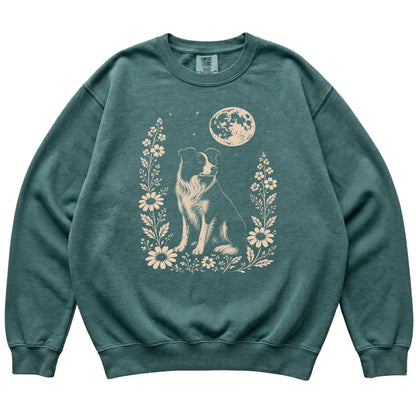 Blue Spruce Moon Flowers Border Collie Comfort Colors sweatshirt, flat view
